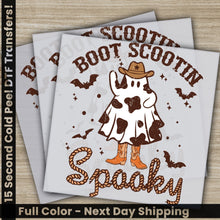 Load image into Gallery viewer, a pair of halloween cards with a cow wearing a cowboy hat and boots
