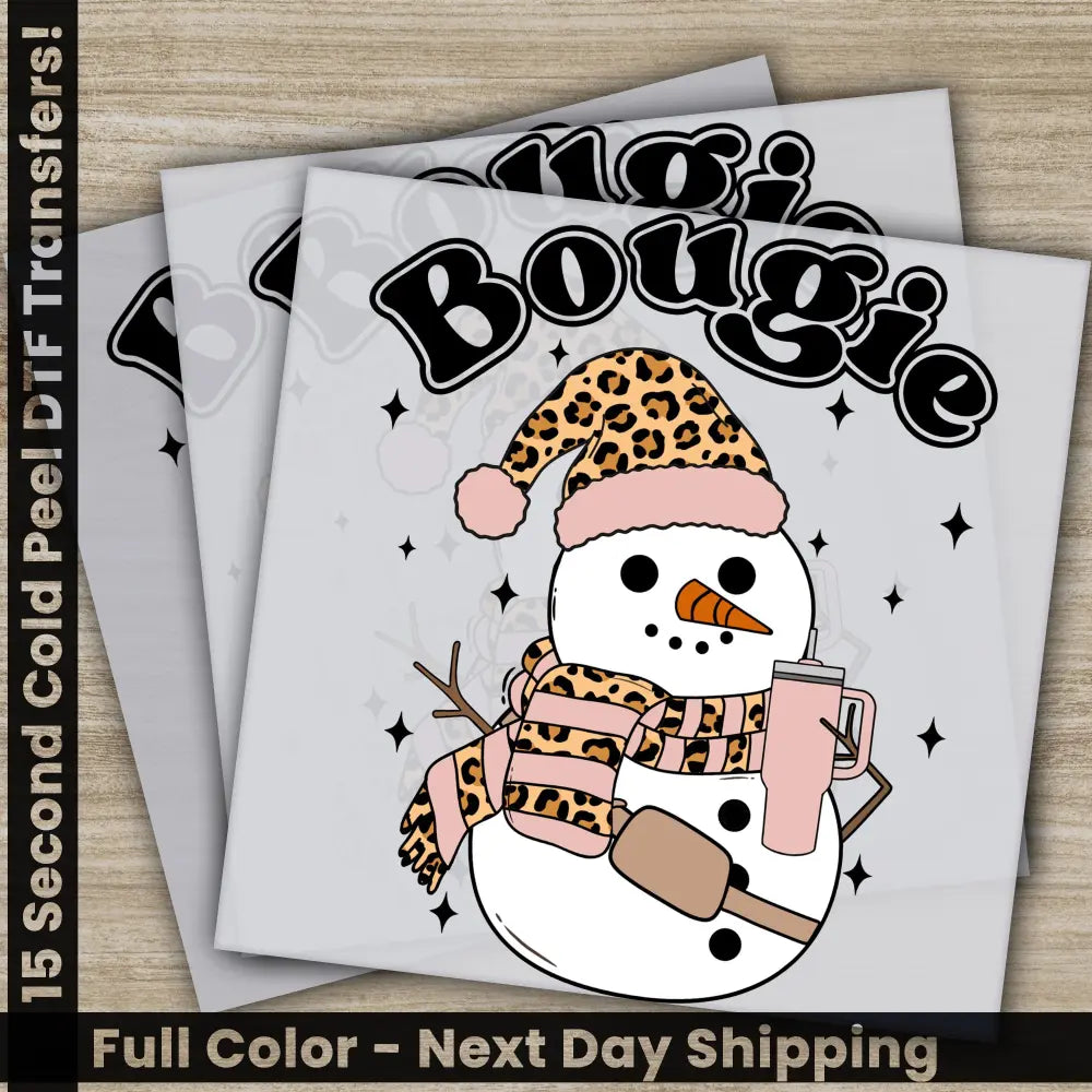 Bougie Snowman Christmas DTF Transfers Ready to Press Direct to Film Sublimation Screen Prints Fast Shipping