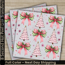 Load image into Gallery viewer, Bow Pink Christmas Tree DTF Transfers Ready to Press Personalized Gifts Direct to Film Sublimation Screen Prints Fast
