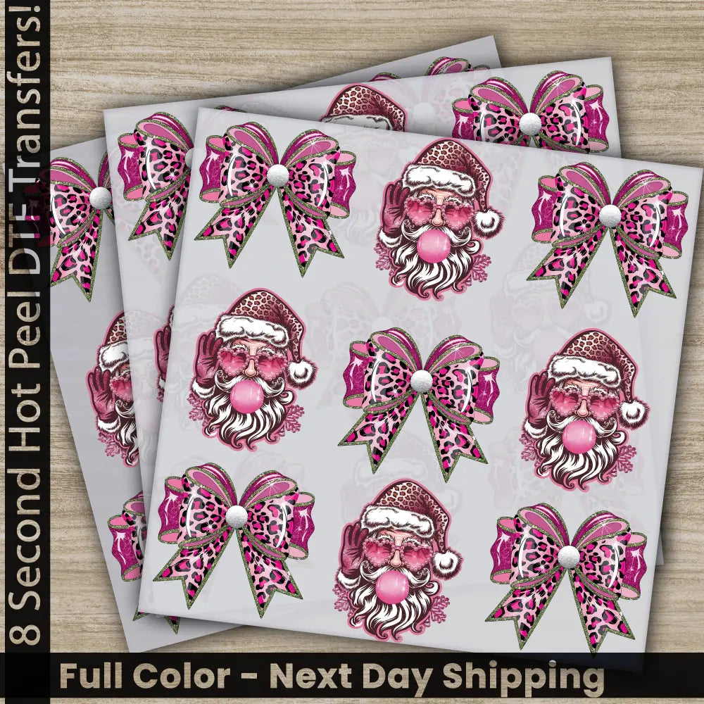 Bow Santa Christmas DTF Transfers Ready to Press Personalized Gifts Direct to Film Sublimation Screen Prints Fast
