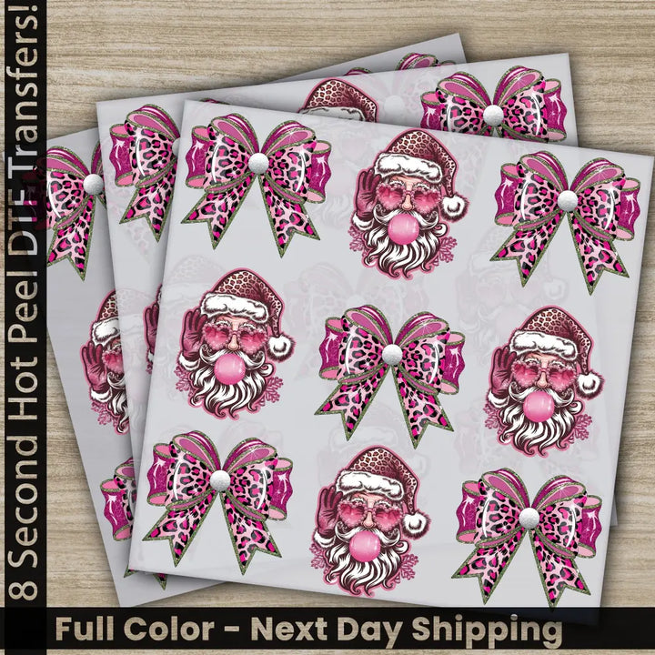 Bow Santa Christmas DTF Transfers Ready to Press Personalized Gifts Direct to Film Sublimation Screen Prints Fast