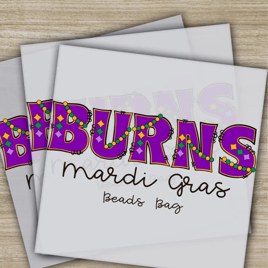 Burns Beads Bag Mardi Gras Transfers Ready to Press Personalized DTF Transfers Mardi Gras Gifts High Quality Heat Press