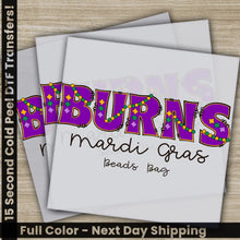 Load image into Gallery viewer, Burns Beads Bag Mardi Gras Transfers Ready to Press Personalized DTF Transfers Mardi Gras Gifts High Quality Heat Press
