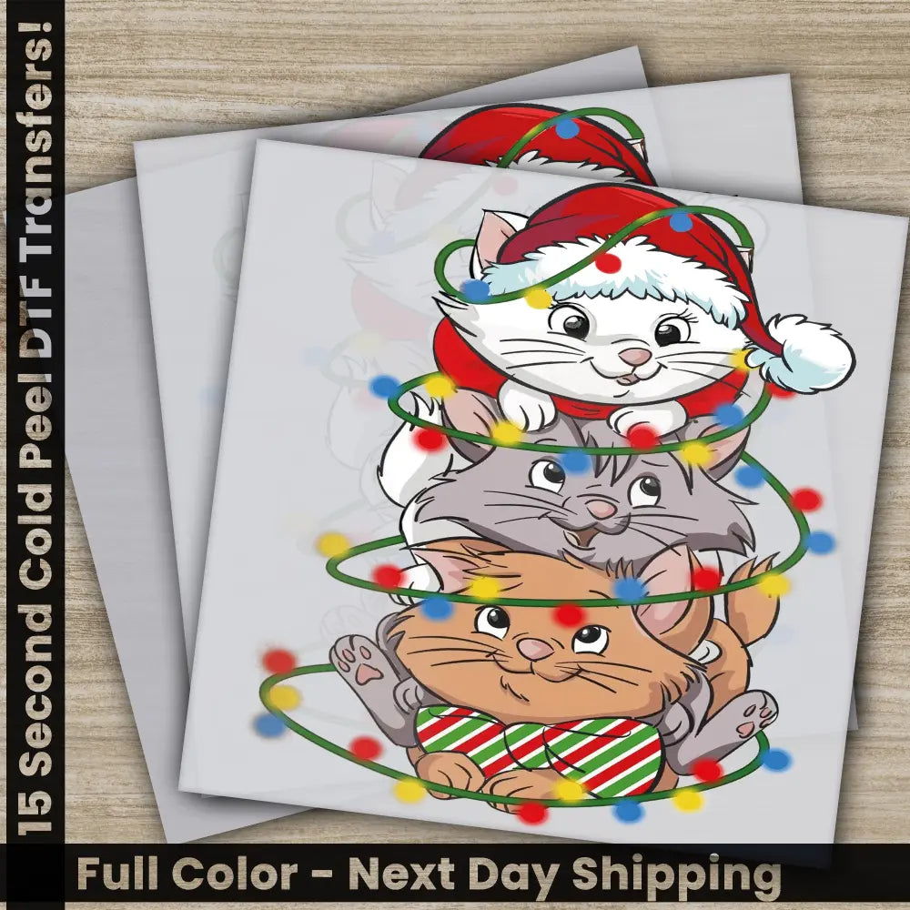 Cat Christmas DTF Transfers Ready to Press Personalized Gifts Direct to Film Sublimation Screen Prints Fast Shipping