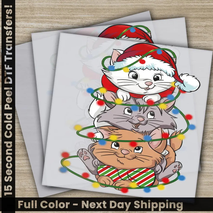 Cat Christmas DTF Transfers Ready to Press Personalized Gifts Direct to Film Sublimation Screen Prints Fast Shipping