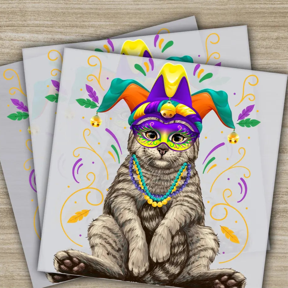 Cat Jester Hat Mardi Gras Transfers Ready to Press Personalized DTF Transfers Mardi Gras Gifts High Quality Heat Press