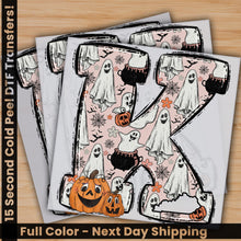 Load image into Gallery viewer, the letter k is decorated with ghost and pumpkins
