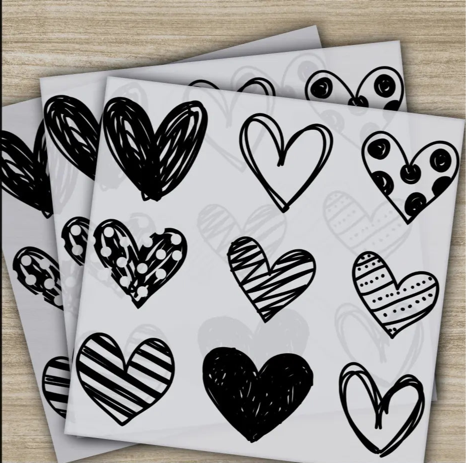 Charcoal Hearts Valentine’s Day Transfer Ready to Press Personalized DTF Transfer Valentines Gift High Quality Heat