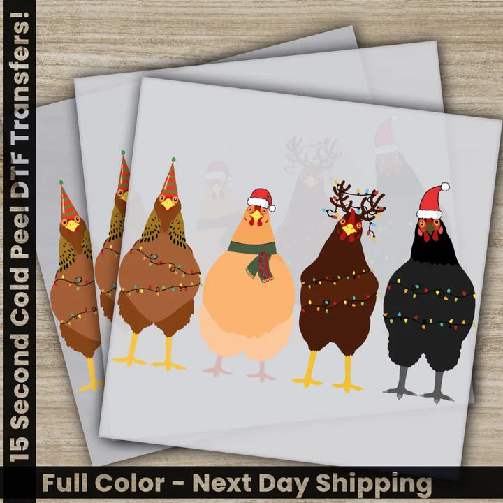 Chicken Christmas DTF Transfers Ready to Press Personalized Gifts Direct to Film Sublimation Screen Prints Fast Shipping