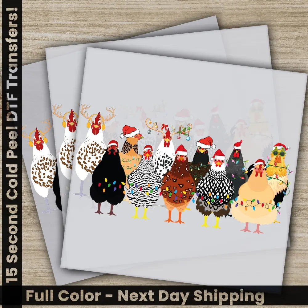 Chickens Christmas DTF Transfers Ready to Press Personalized Gifts Direct to Film Sublimation Screen Prints,