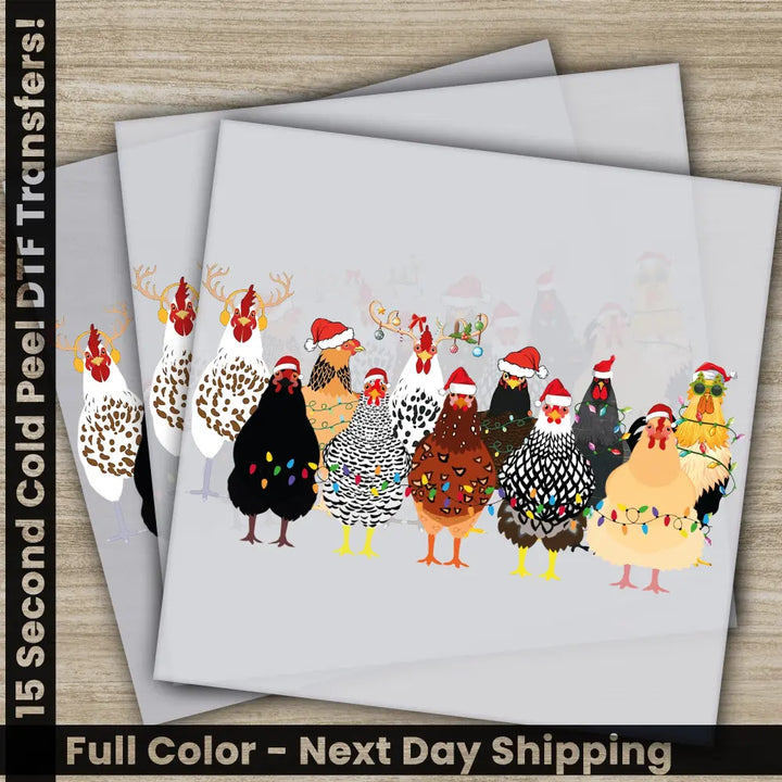 Chickens Christmas DTF Transfers Ready to Press Personalized Gifts Direct to Film Sublimation Screen Prints,