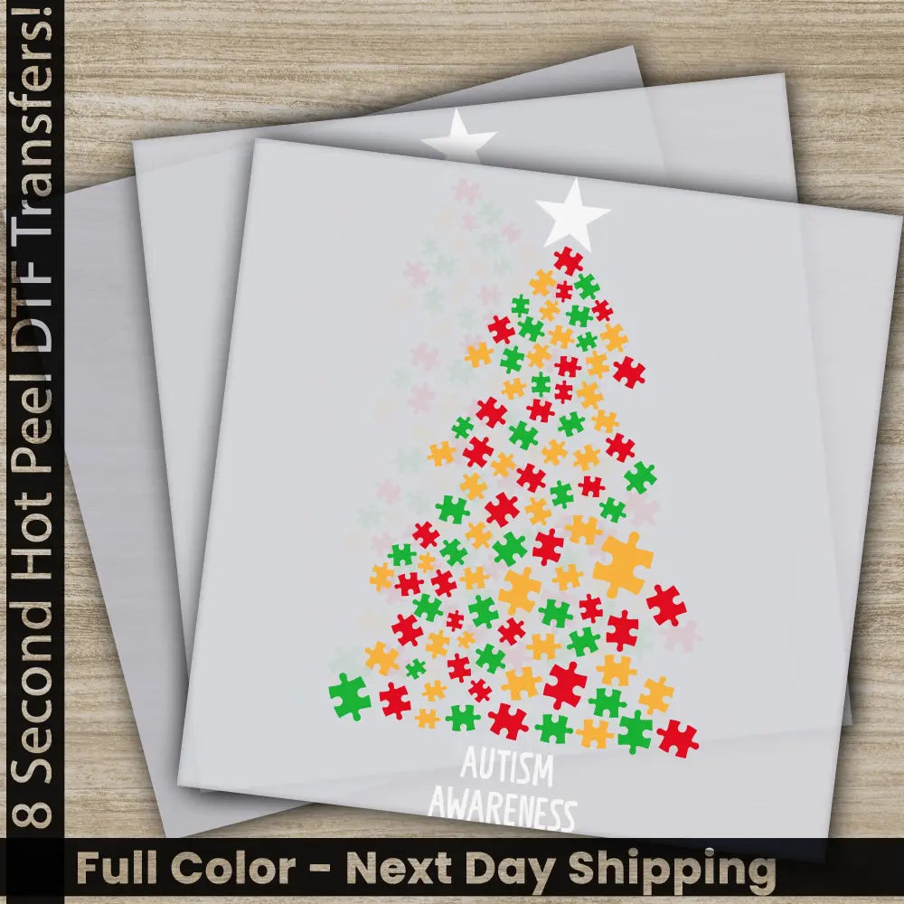 Christmas Tree Autism Awareness DTF Transfers Ready to Press,Personalized Gifts,Direct to Film Sublimation Screen