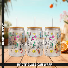 Load image into Gallery viewer, Colorful Flowers, Premium UV DTF Wrap For Glass Cup, 16oz Glass Cup, Cute Stickers For Cups, Gift Sticker Cup For
