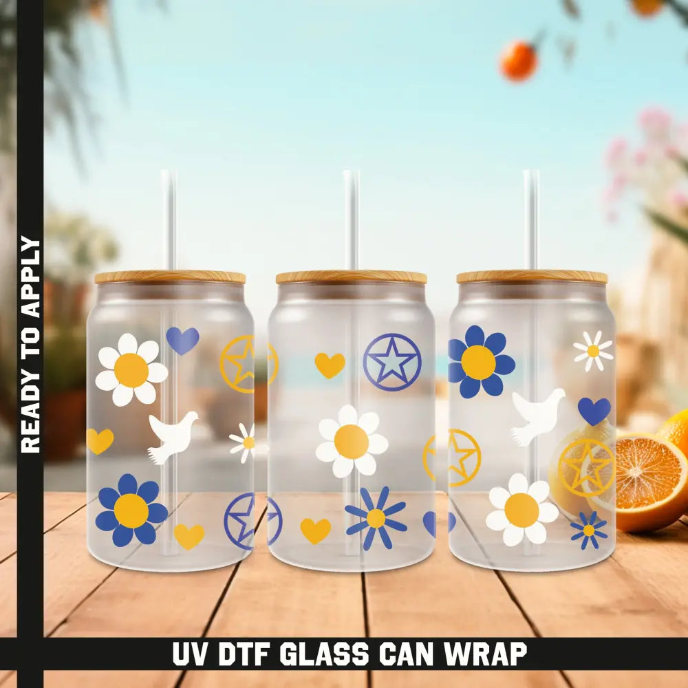Colorful Flowers Ready To Apply UV DTF 16oz cup Wrap