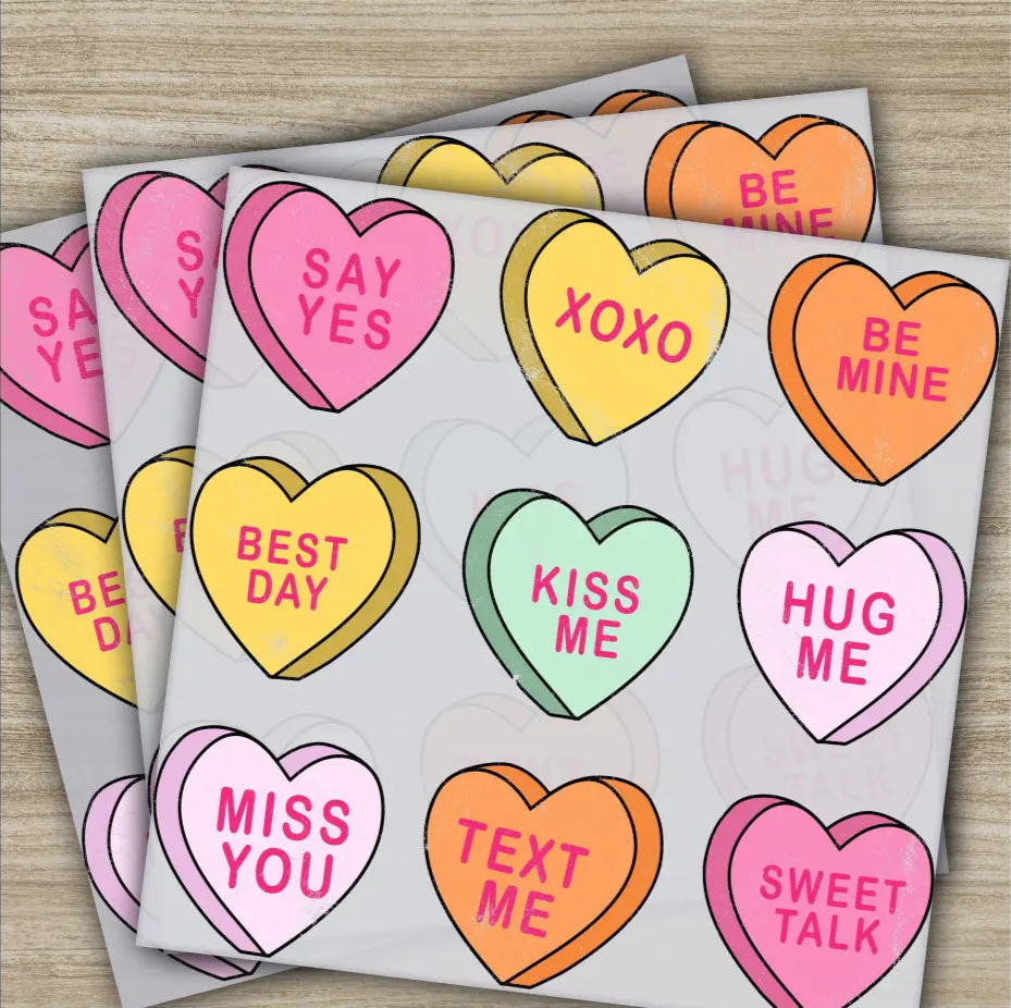 Colorful Hearts Valentine’s Day Transfer Ready to Press Personalized DTF Transfer Valentines Gift High Quality Heat
