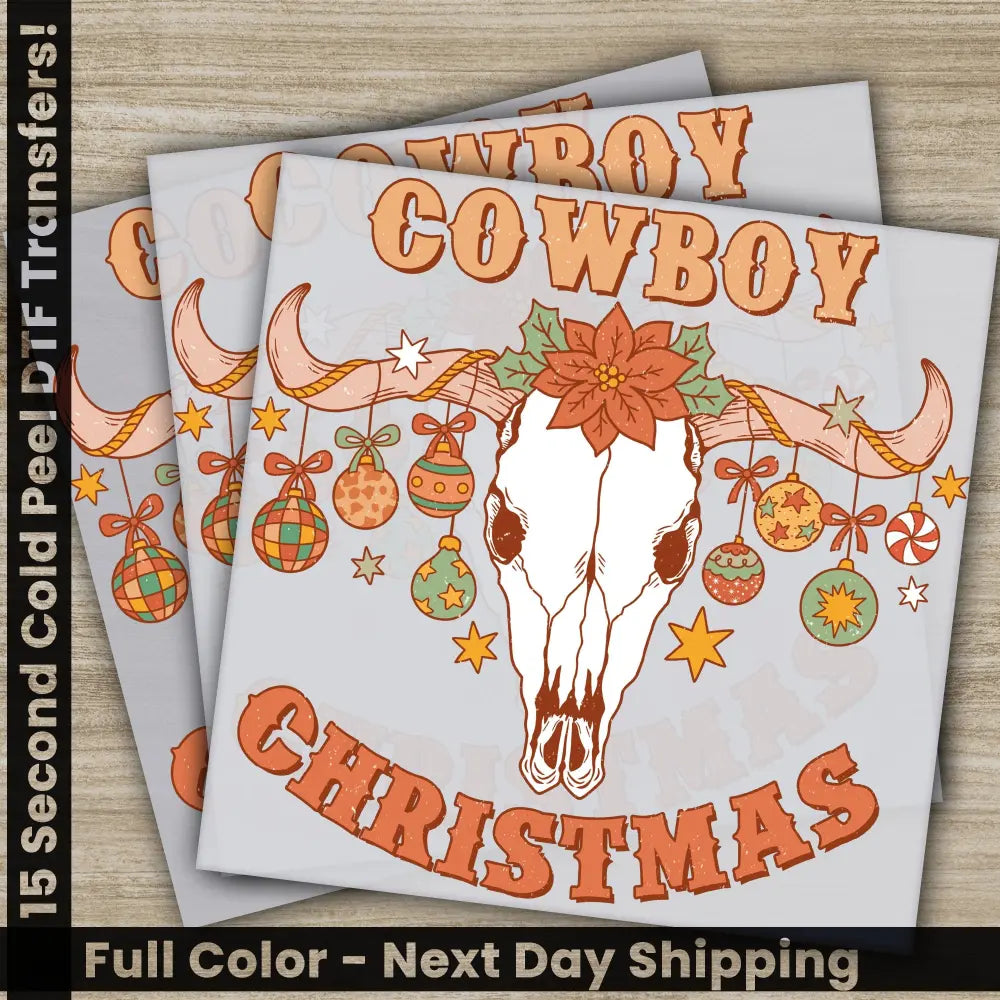 Cowboy Christmas Christmas DTF Transfers Personalized Sublimation Prints for Shirts Ready to Press High Quality Fast