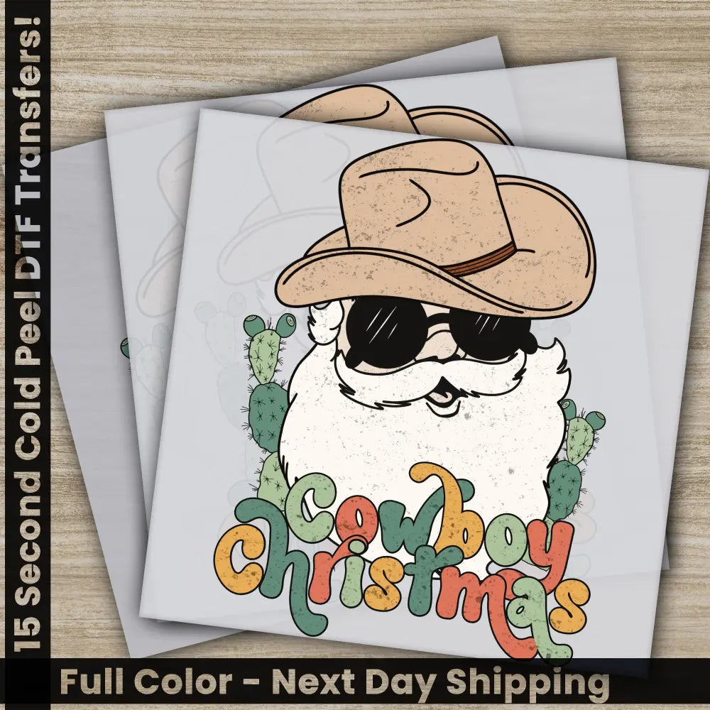 Cowboy Christmas DTF Transfers Ready to Press Personalized Gifts Direct to Film Sublimation Screen Prints Fast Shipping