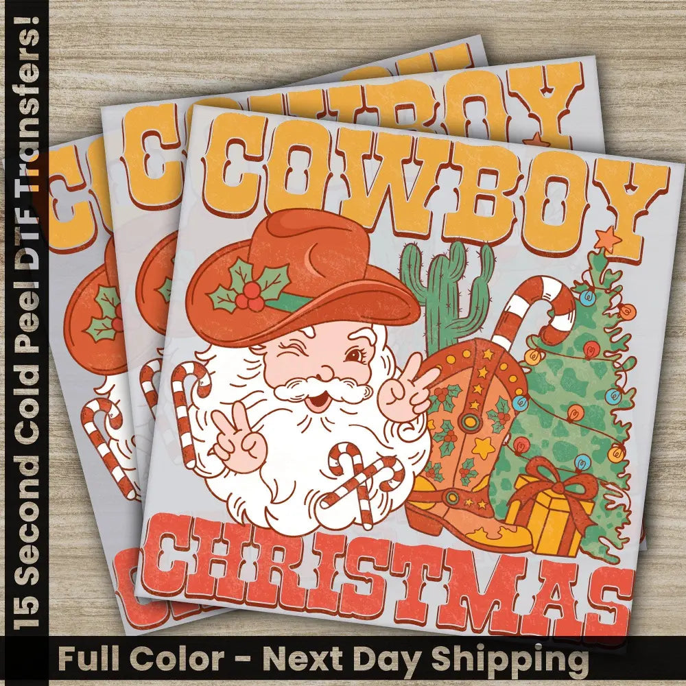 Cowboy Christmas Ready to Press Christmas DTF Transfers Personalized Gifts Sublimation Printing High Quality Fast