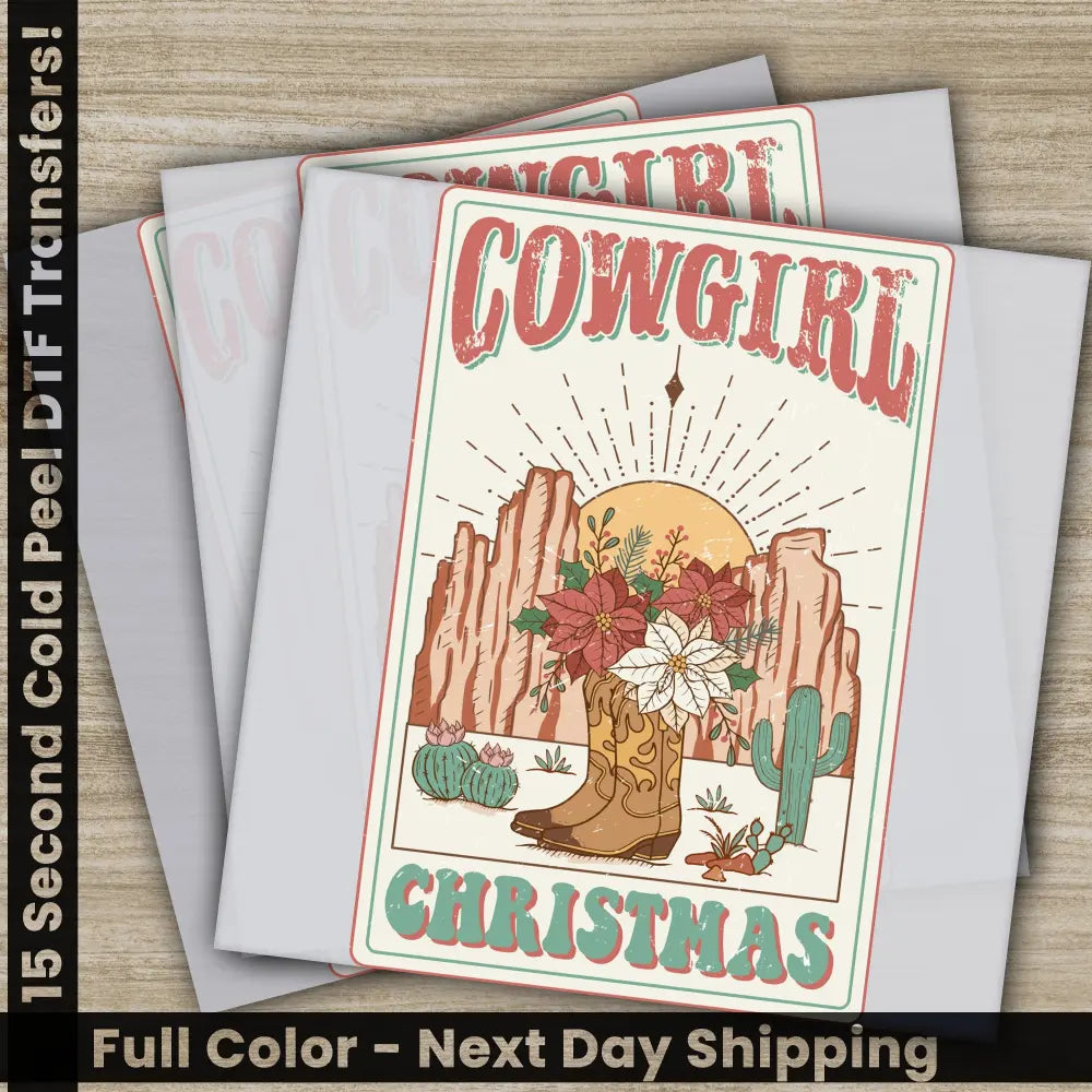 Cowgirl Christmas Christmas DTF Personalized Transfers Ready to Press High Quality Fast Shipping Cowgirl Boot PNG