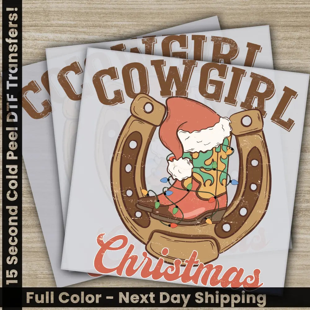 Cowgirl Christmas Christmas DTF Transfers Ready to Press Custom Image Prints Direct to Film High Quality Fast Shipping
