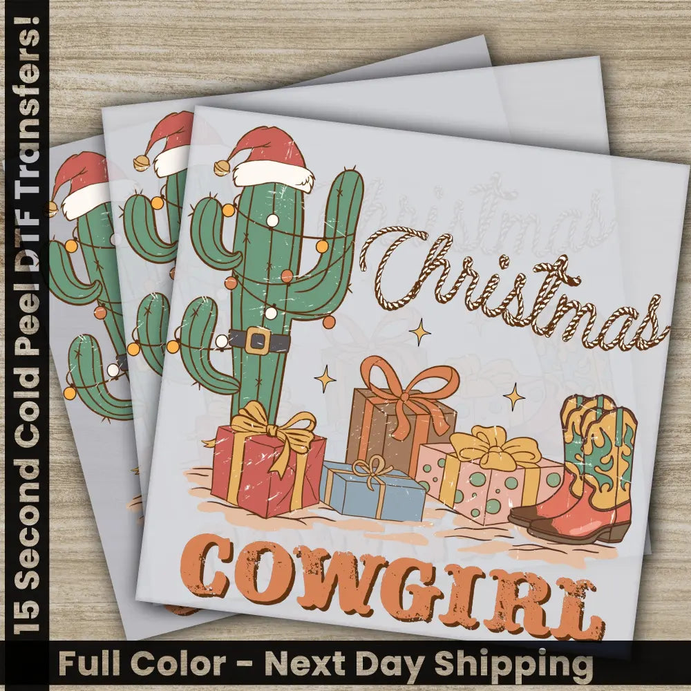 Cowgirl Christmas PNG Ready to Press DTF Christmas Transfers Personalized Gifts Sublimation Prints High Quality Fast