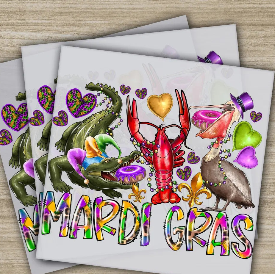Crawfish Crocodile Mardi Gras Transfer Ready to Press Personalized DTF Transfer Mardi Gras Gifts High Quality Heat