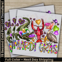 Load image into Gallery viewer, Crawfish Crocodile Mardi Gras Transfer Ready to Press Personalized DTF Transfer Mardi Gras Gifts High Quality Heat
