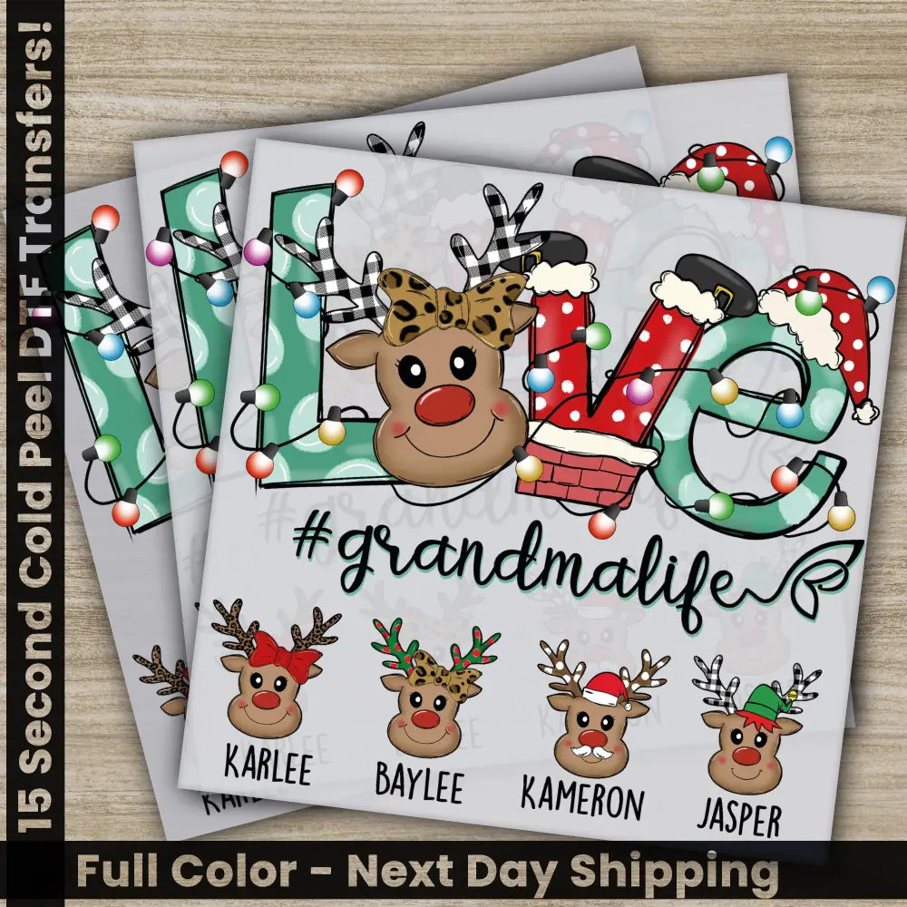 Custom Grandma Life Christmas DTF Transfers Ready to Press Personalized Gifts Direct to Film Sublimation Screen Prints