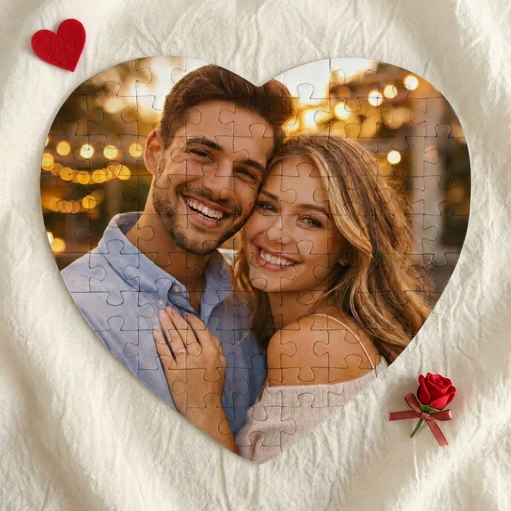 Custom heart shaped photo puzzle personalized gift for couples anniversary and valentines day