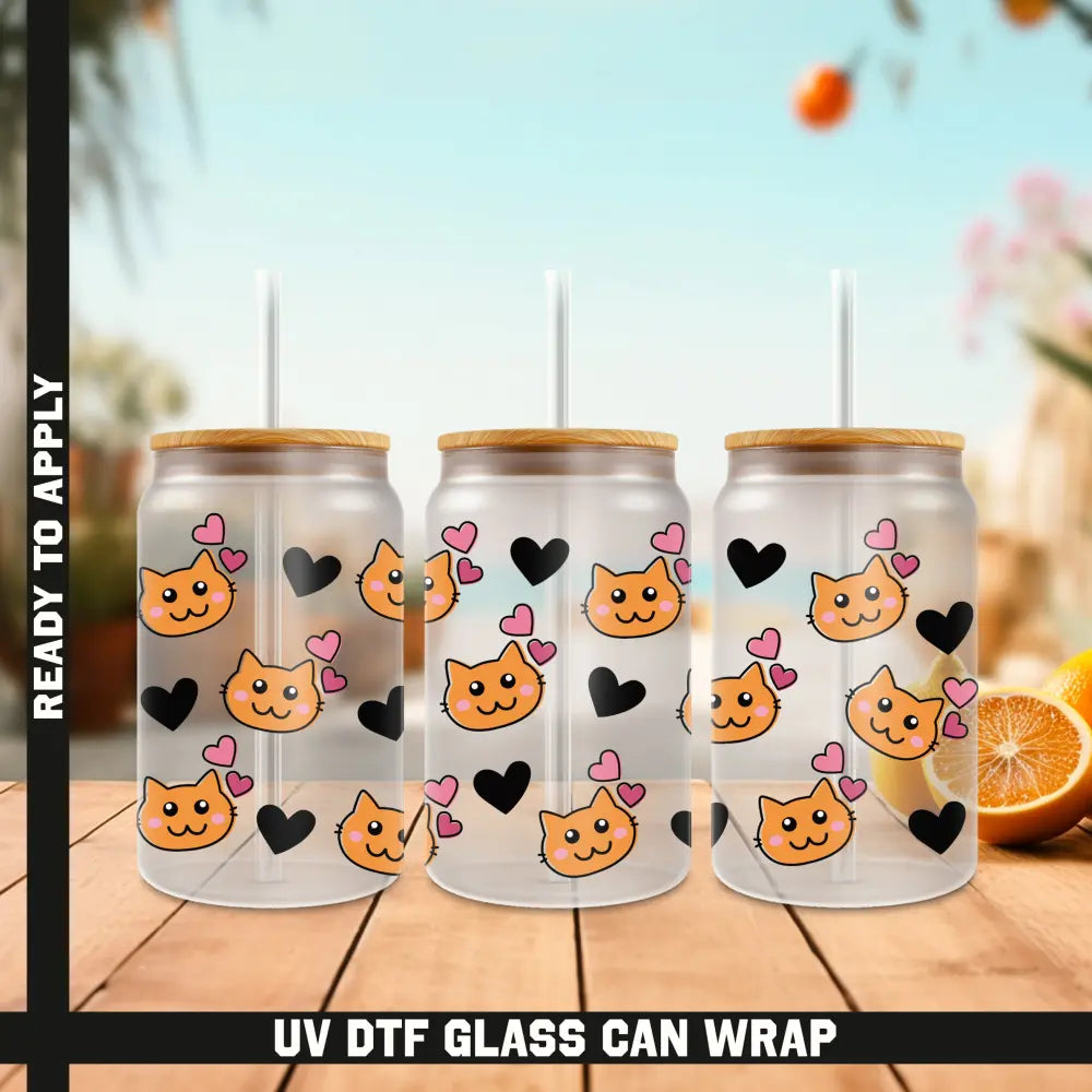 Cute Cats Ready To Apply UV DTF 16oz cup Wrap