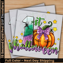 Load image into Gallery viewer, a set of three halloween greeting cards with the number one and two pumpkins
