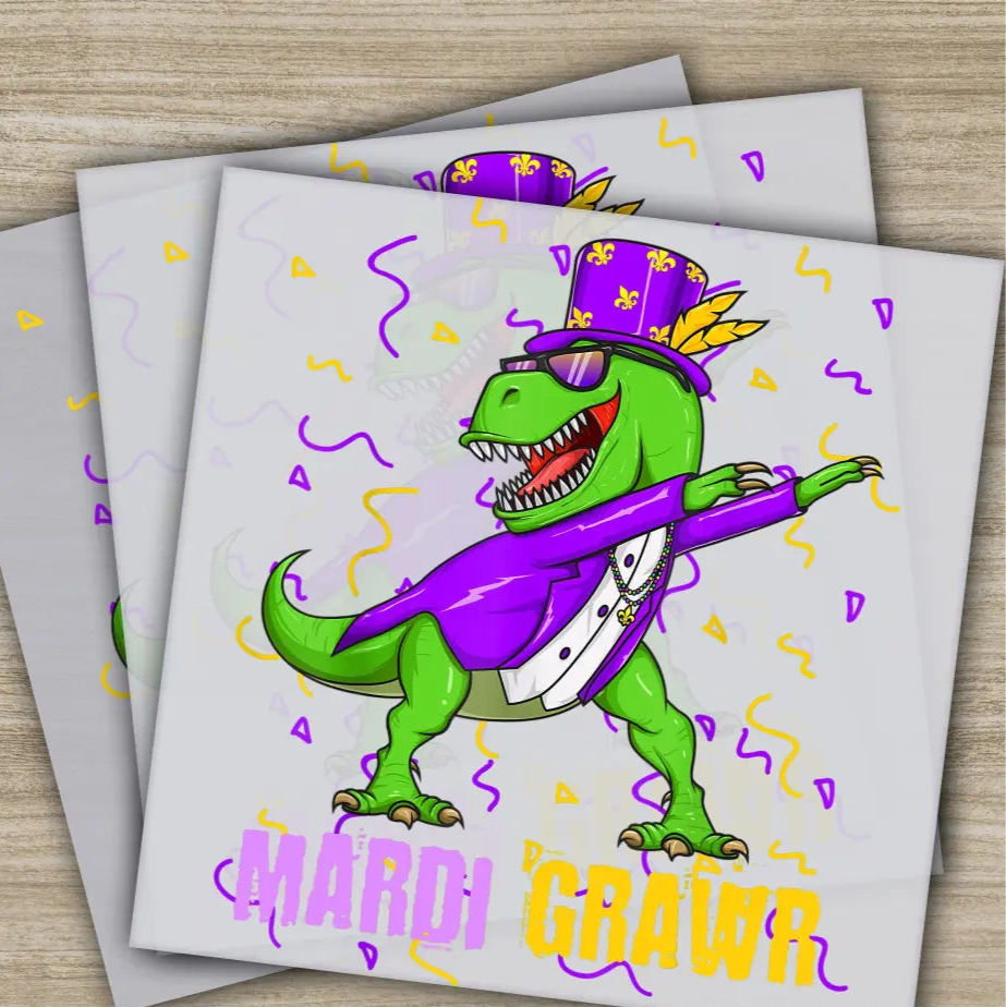 Dabbing T-Rex Mardi Gras Transfers Ready to Press Personalized DTF Transfers Mardi Gras Gifts High Quality Heat Press