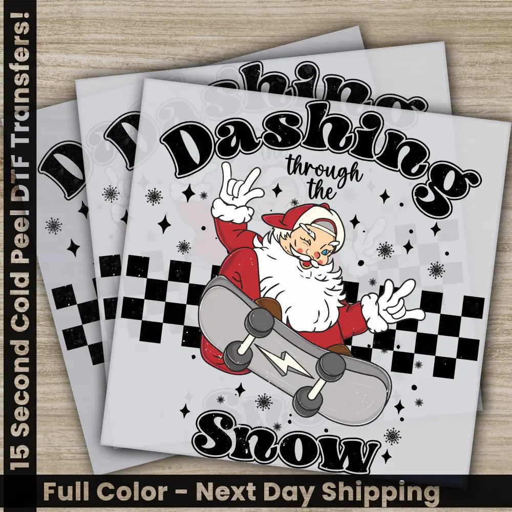 Dashing Snow Christmas DTF Transfers Ready to Press Personalized Gifts Direct to Film Sublimation Screen Prints Fast