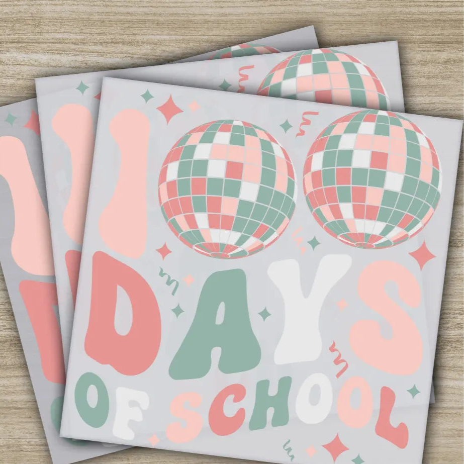 Disco Ball 100 Days Of School Transfers Ready to Press Personalized DTF Transfers 100 Days Of School Gifts Heat Press