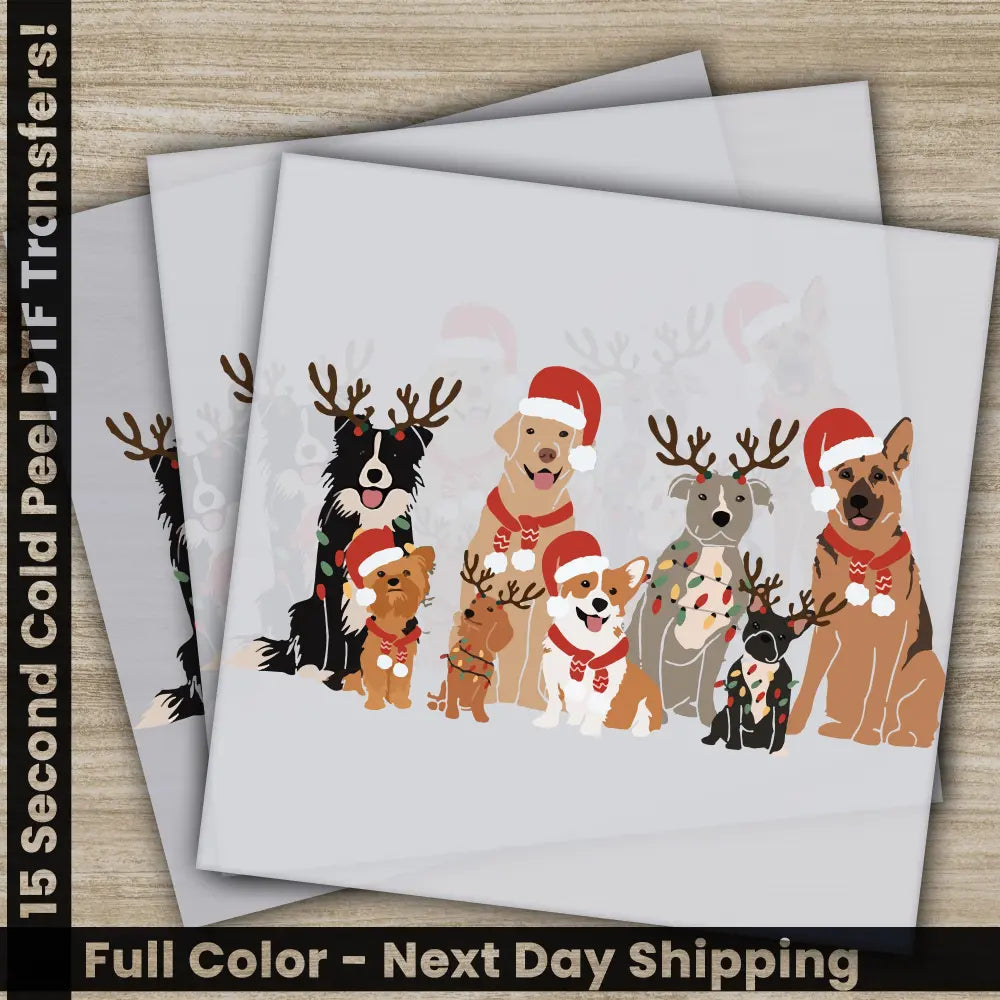 Dog Christmas DTF Transfers Ready to Press Personalized Gifts Direct to Film Sublimation Screen Prints Fast Shipping