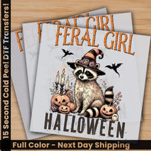 Load image into Gallery viewer, a card with a raccoon wearing a witch&#39;s hat
