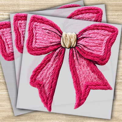 Faux Yarn Pink Bow DTF Transfer - Cozy Coquette Christmas Design Ready to Press