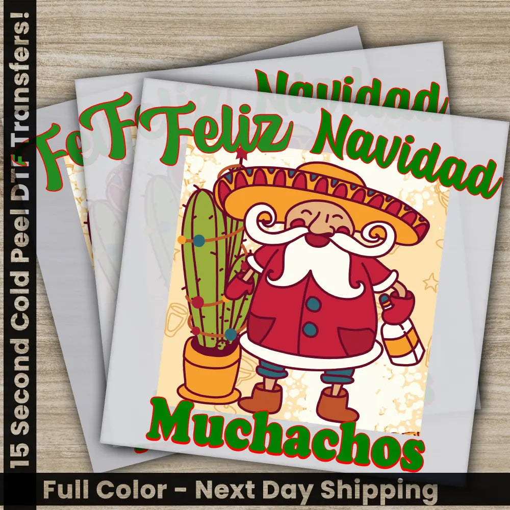 Feliz Navidad Christmas DTF Transfers Ready to Press Personalized Gifts Direct to Film Sublimation Screen Prints Fast