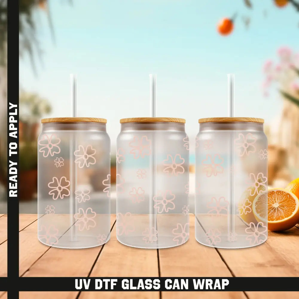 Flowers Ready To Apply UV DTF 16oz cup Wrap