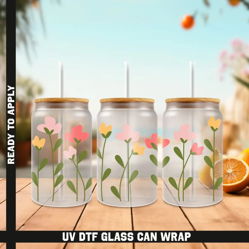 Flowers Ready To Apply UV DTF 16oz cup Wrap