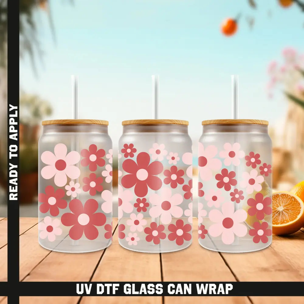 Flowers Ready To Apply UV DTF 16oz cup Wrap