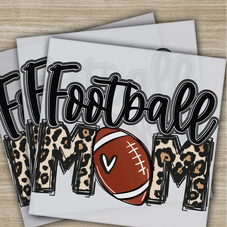 Football Mom Leopard Heart American Football Transfers Ready to Press Personalized DTF Transfers Sport Gifts Heat Press
