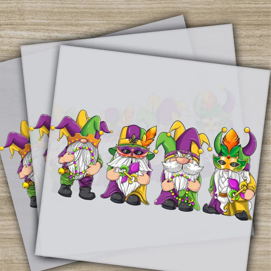 Funny Gnomes Mardi Gras Transfers Ready to Press Personalized DTF Transfers Mardi Gras Gifts High Quality Heat Press