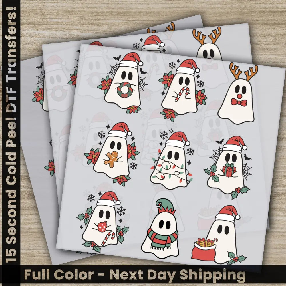 Ghosts Christmas DTF Transfers Ready to Press Personalized Gifts Direct to Film Sublimation Screen Prints,