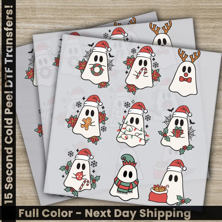 Ghosts Christmas DTF Transfers Ready to Press Personalized Gifts Direct to Film Sublimation Screen Prints,