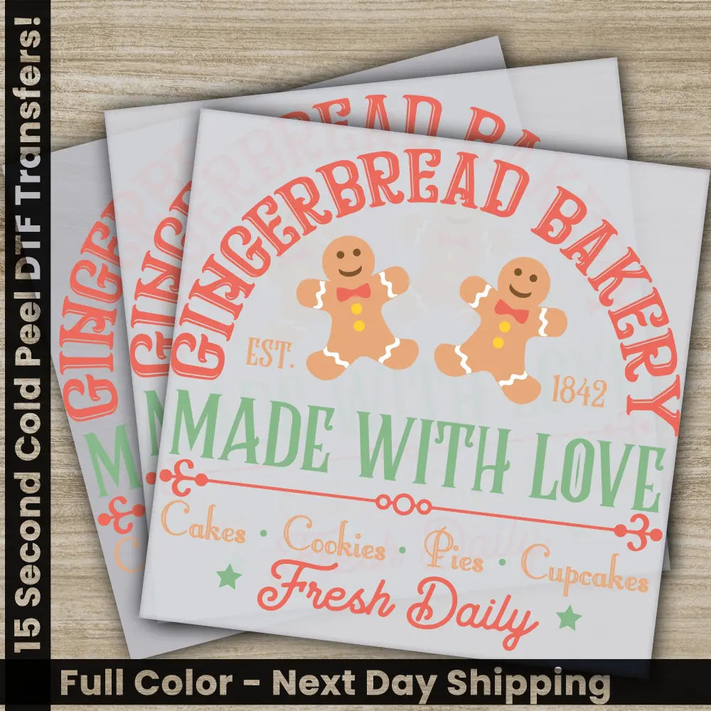 Gingerbread Bakery Christmas Movie DTF Transfers Personalized Direct to Film Prints for Shirts High Quality Fast