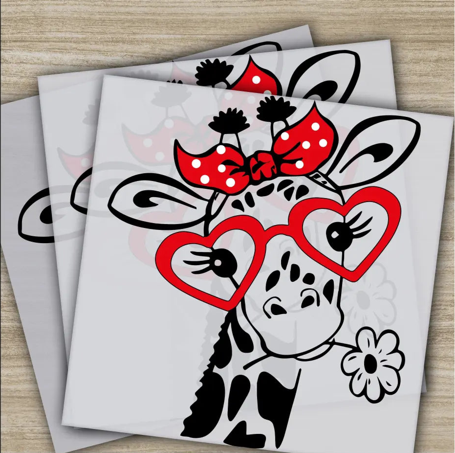 Giraffe With Heart Glasses Ready to Press Personalized DTF Transfers Valentines Gift High Quality Sublimation Screen