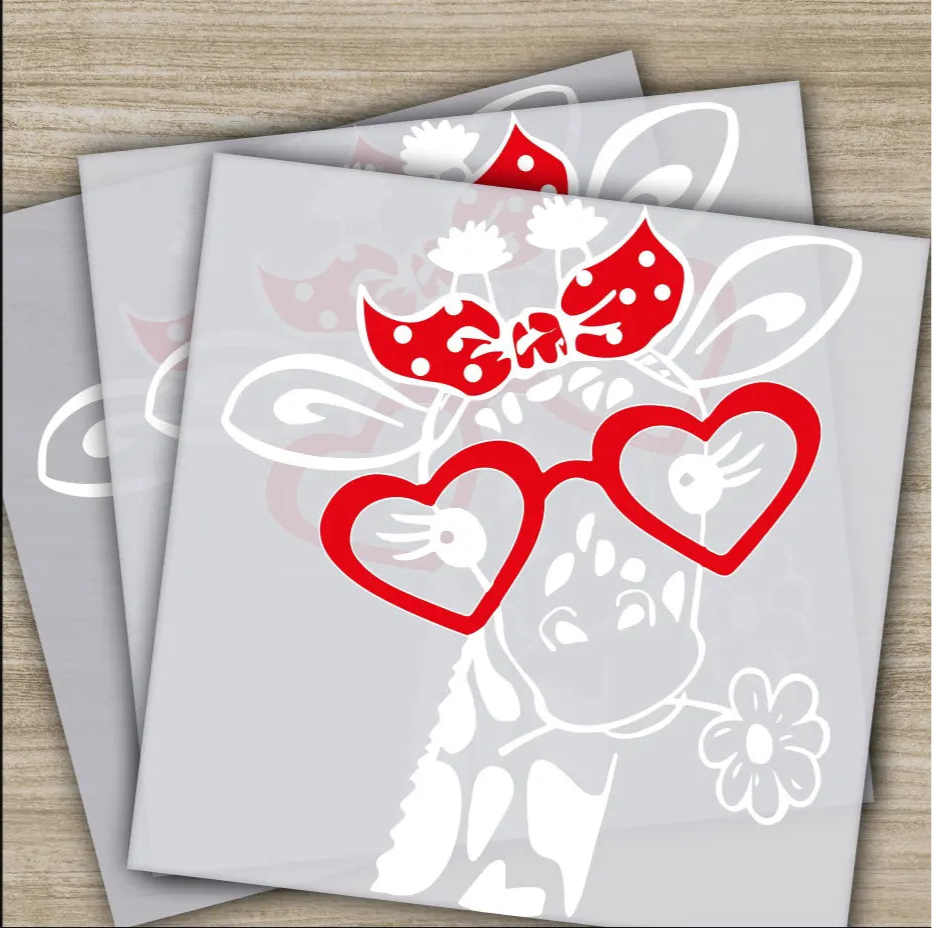 Giraffe With Heart Glasses Ready to Press Personalized DTF Transfers Valentines Gift High Quality Sublimation Screen