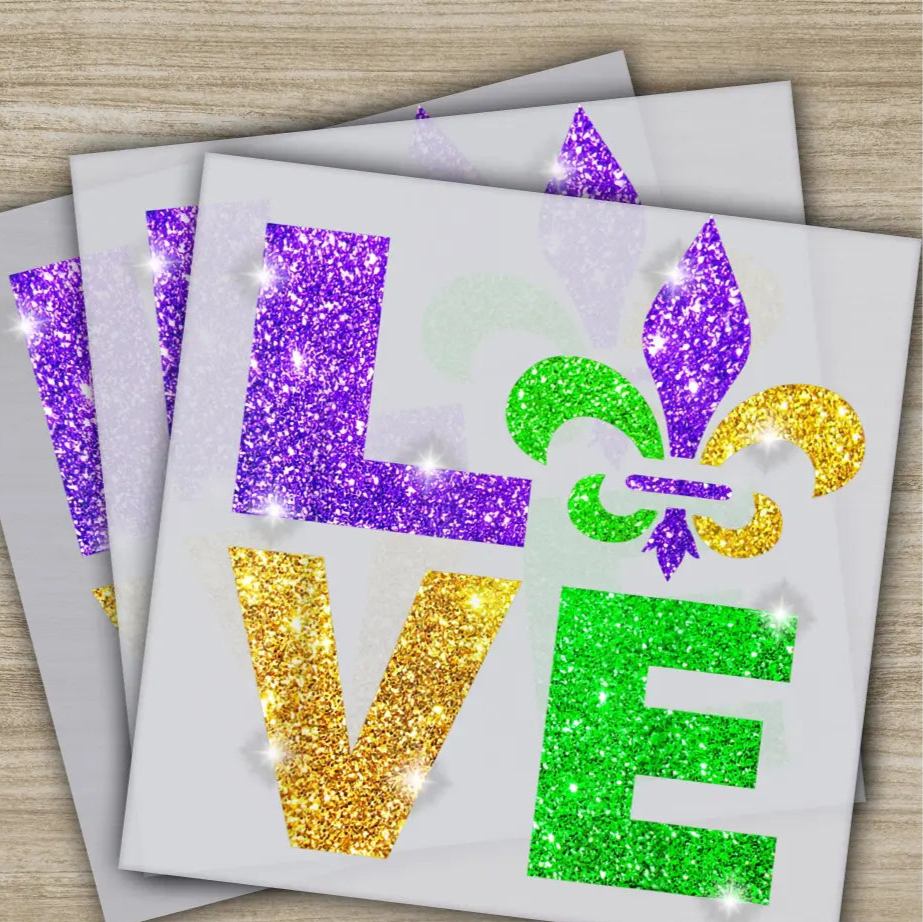 Glitter Love Beads Mardi Gras Transfer Ready to Press Personalized DTF Transfer Mardi Gras Gifts High Quality Heat