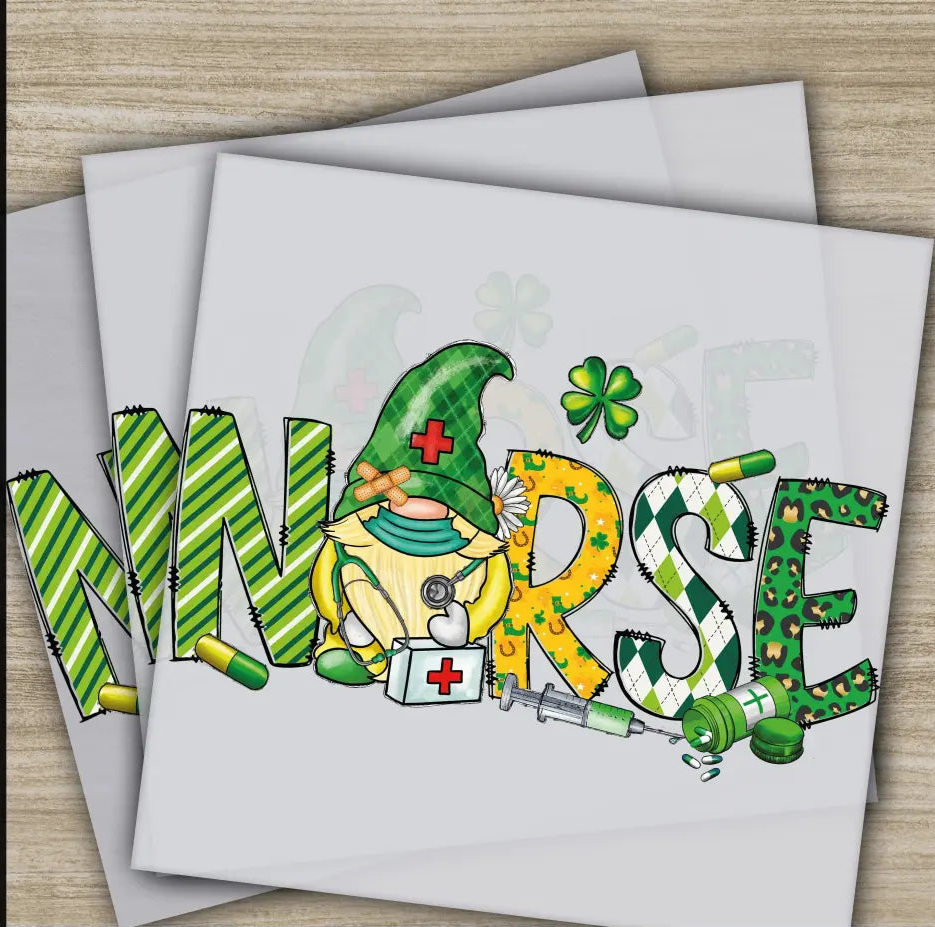 Gnomie Nurse St. Patrick’s Day Transfers Ready to Press Personalized DTF Transfers St. Patrick’s Gifts Heat Press